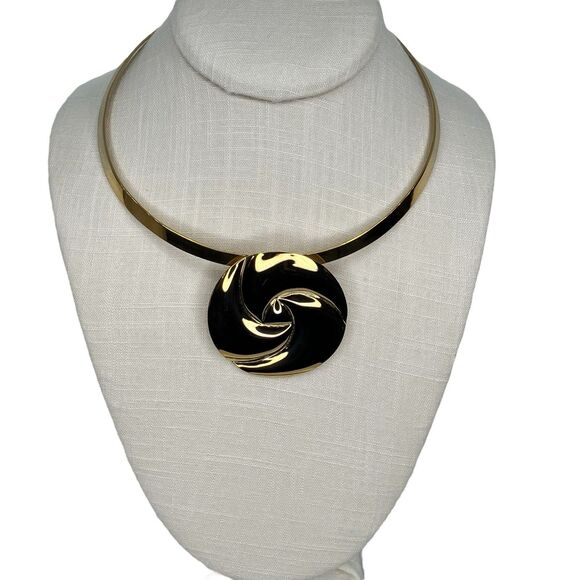 Vintage 80's Torque Choker Necklace Statement Gold Swirl Y2K Glam - Picture 2 of 8